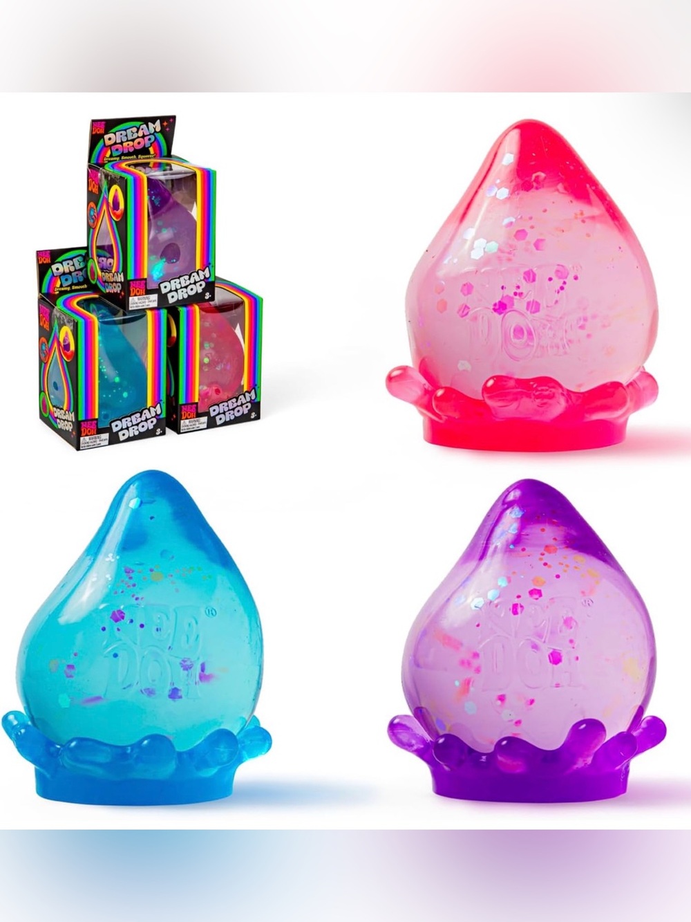 Nee Doh “Dream Drop” Super Solid Squish - Purple Glitter OR Blue Glitter